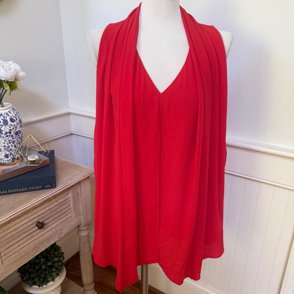 Diane von Furstenberg Red Draped‎ Scarf Neck Sleeveless Blouse Top Medium